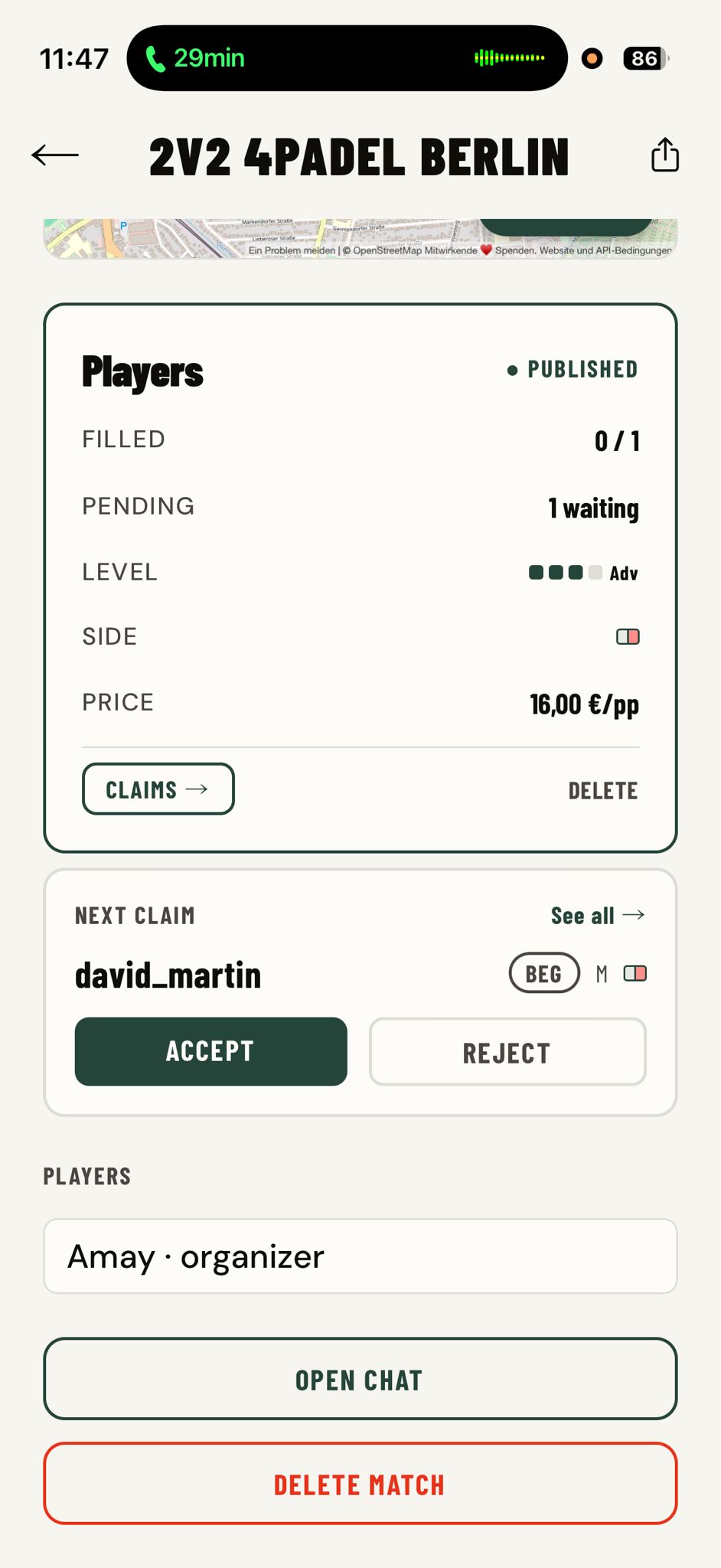 Speed — post a match app screen